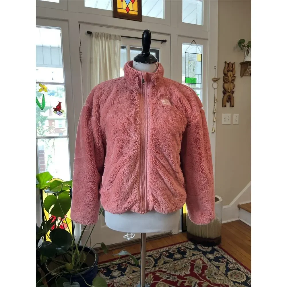 The North Face Jacket Girls L 12 Reversible Coral Pink Fuzzy Teddy Coat Warm